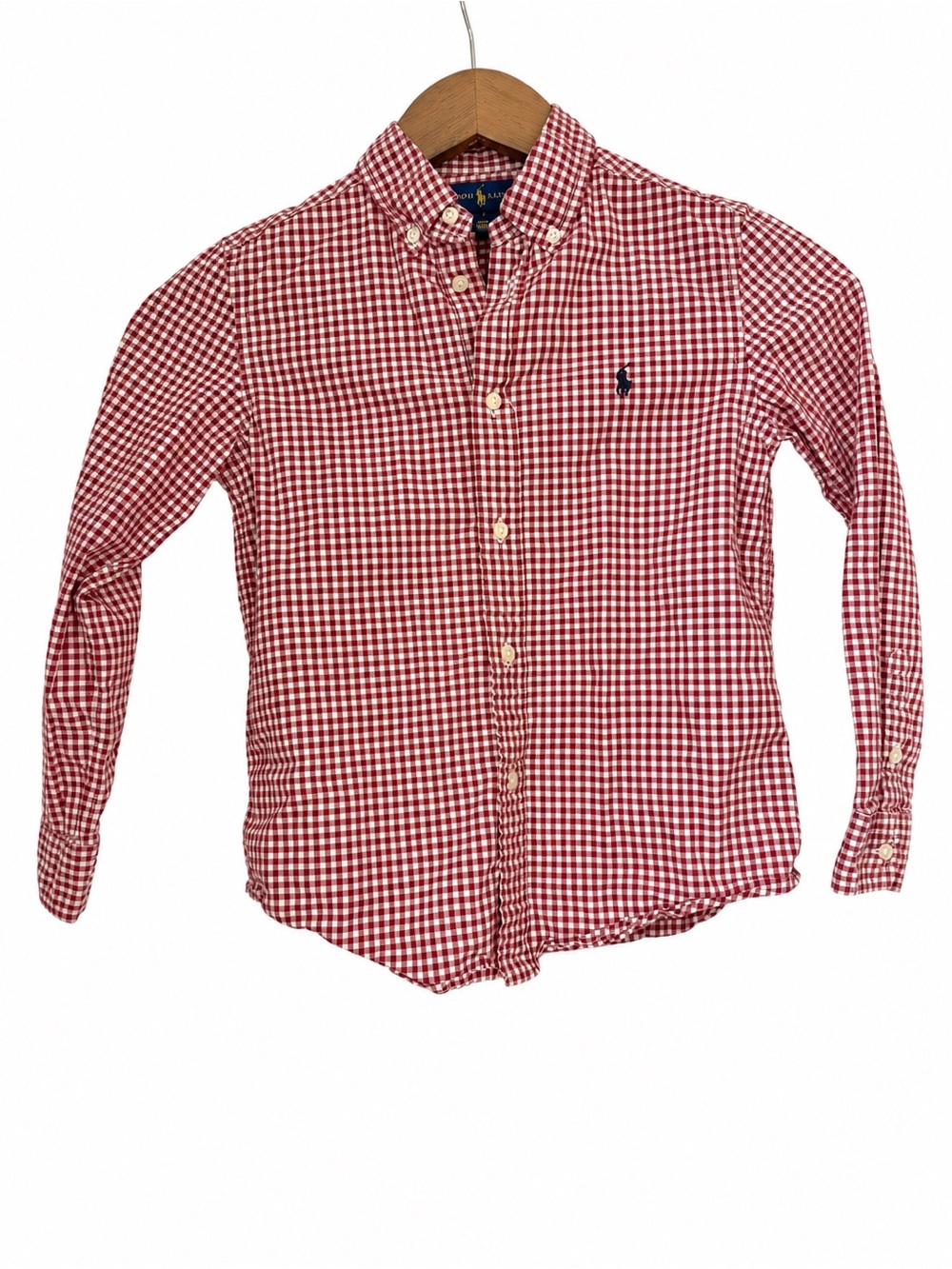 Ralph Lauren Boys Size 7 Red Gingham Cotton Button-Down Shirt